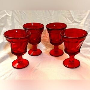 Fostoria Jamestown Ruby Red Wine Juice Goblets Drinking Glasses VTG MCM Set of 4